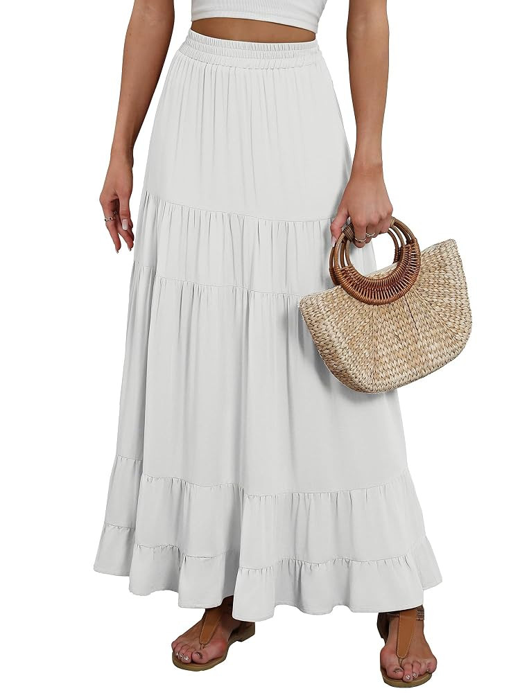 ANRABESS Womens Maxi Skirt Elastic High Waist Swing Tiered A-line Flowy Pleated Boho Beach Vacati... | Amazon (US)