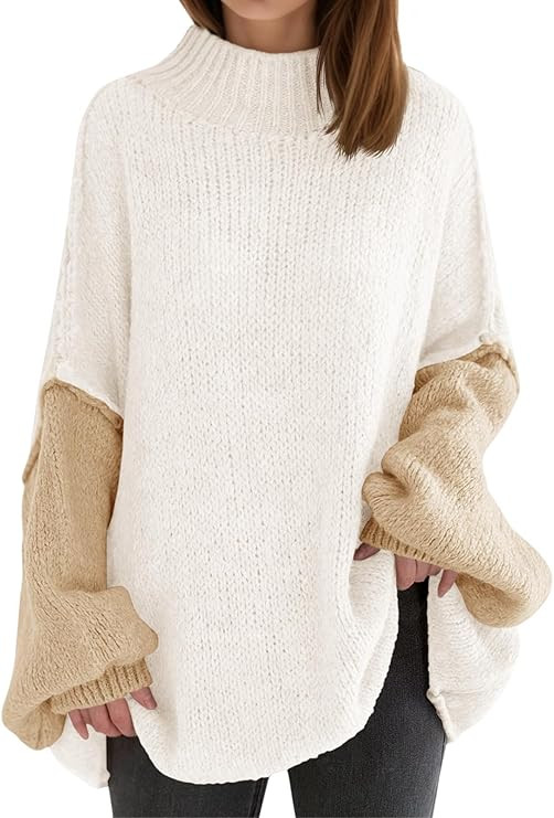 Saodimallsu Womens Oversized Tunic Sweaters Color Block Chunky Long Sleeve Mock Neck Slouchy Knit... | Amazon (US)