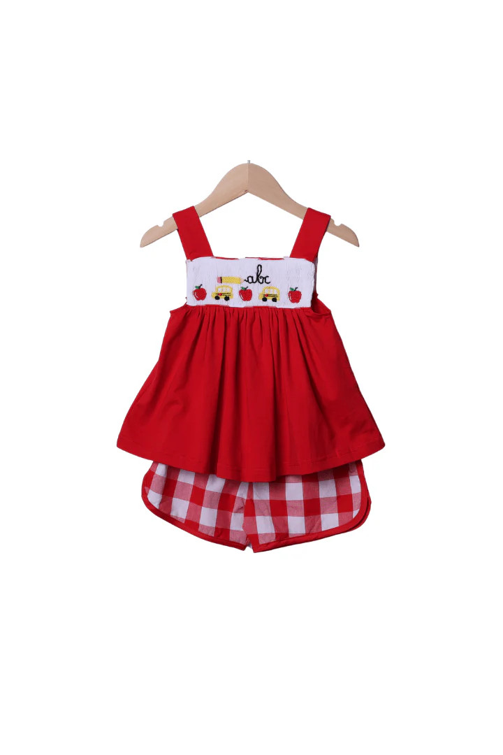 Smocked ABC Red Gingham Short Set | The Smocked Flamingo
