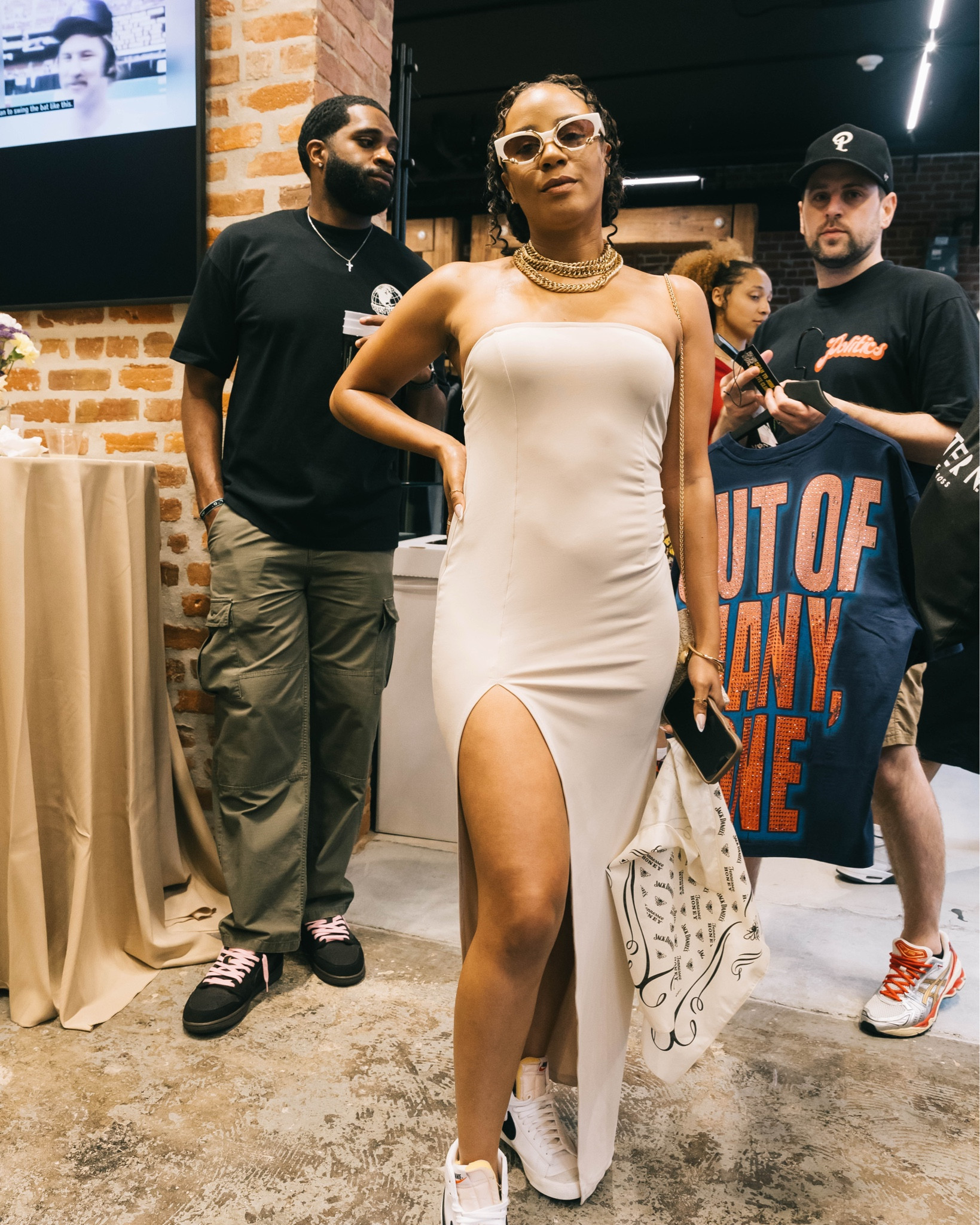 Nude dress. High split. Casual or dressy. Neutral wears. 

5'4" | 125 lbs | size small | slim athletic build 