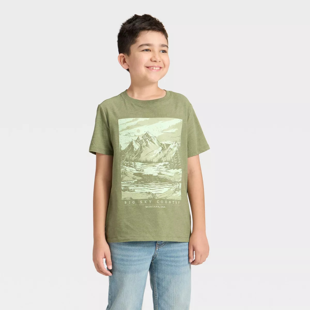 Boys' Short Sleeve Big Sky Graphic T-Shirt - Cat & Jack™ Olive Green | Target