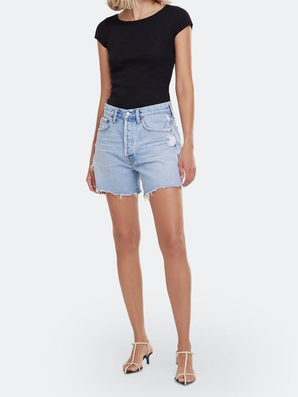 AGOLDE Parker Long High Rise Boyfriend Shorts - Parade (Blue) - 30 | Verishop