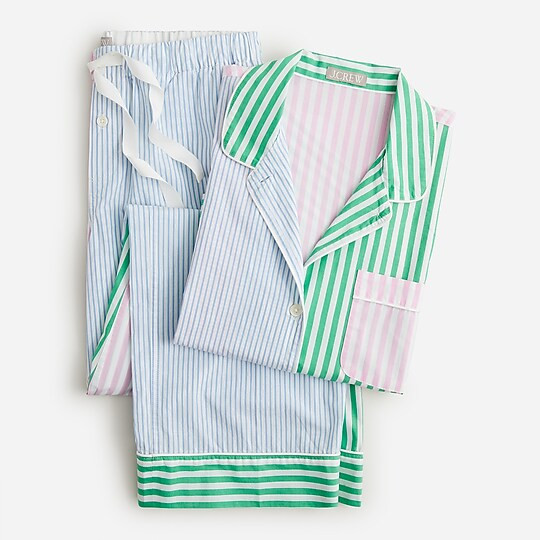 Long-sleeve cotton poplin pajama set in cocktail stripe | J. Crew US