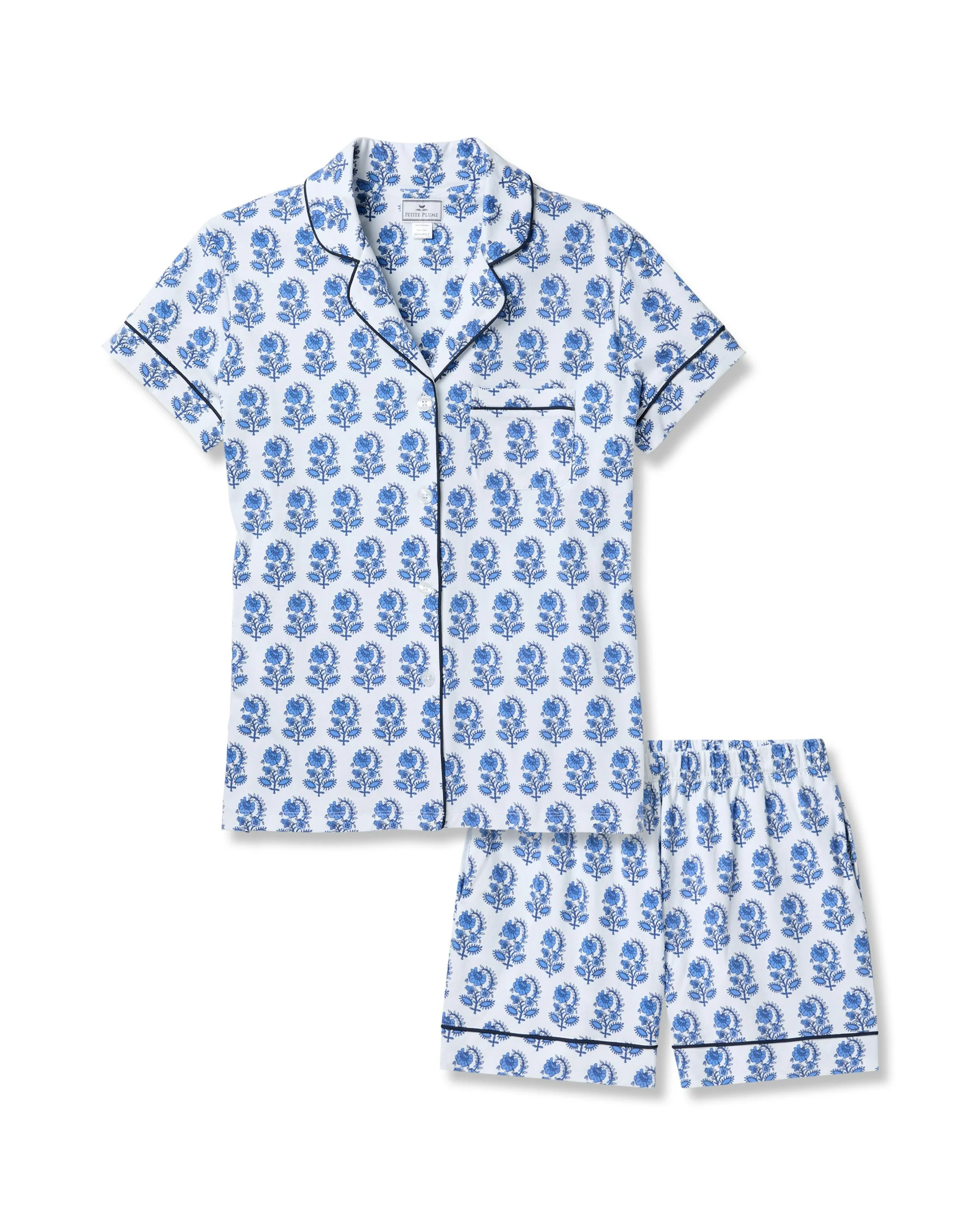Women's Pima Short Sleeve Short Set in Bristol Bay | Petite Plume