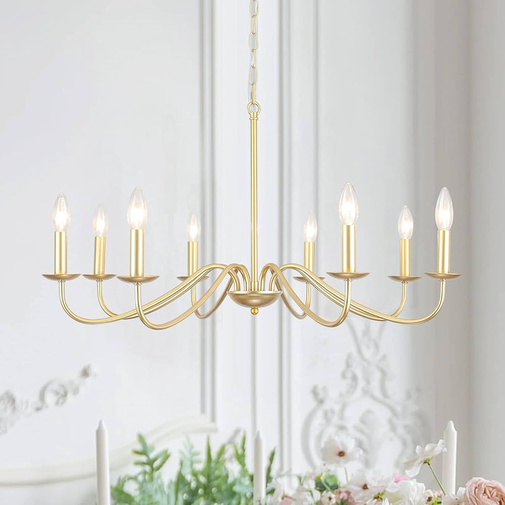 Gold Chandelier 8-Light Modern Farmhouse Chandelier Lighting Fixtures Rustic Candle Hanging Chand... | Amazon (US)