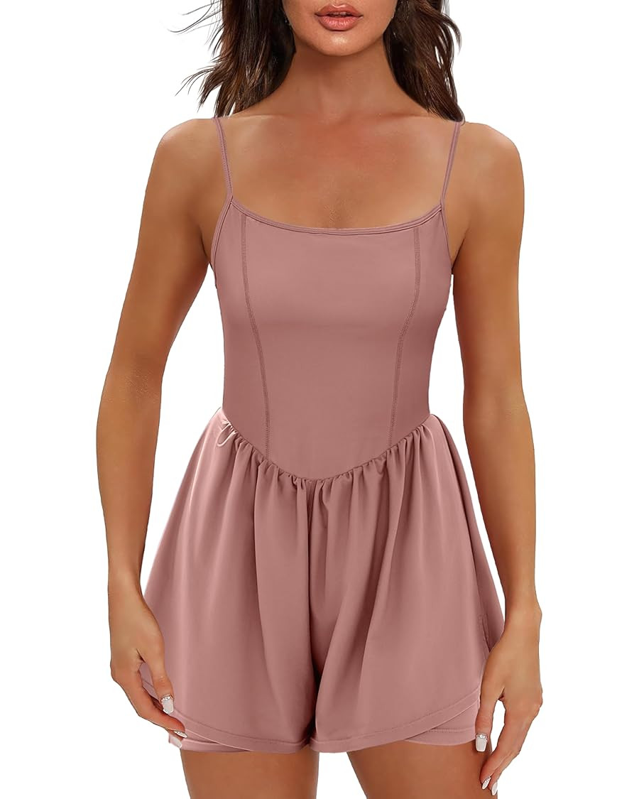 Ekouaer Womens Summer Sleeveless Workout Rompers Athletic Jumpsuit Double Lined Shorts One Piece ... | Amazon (US)