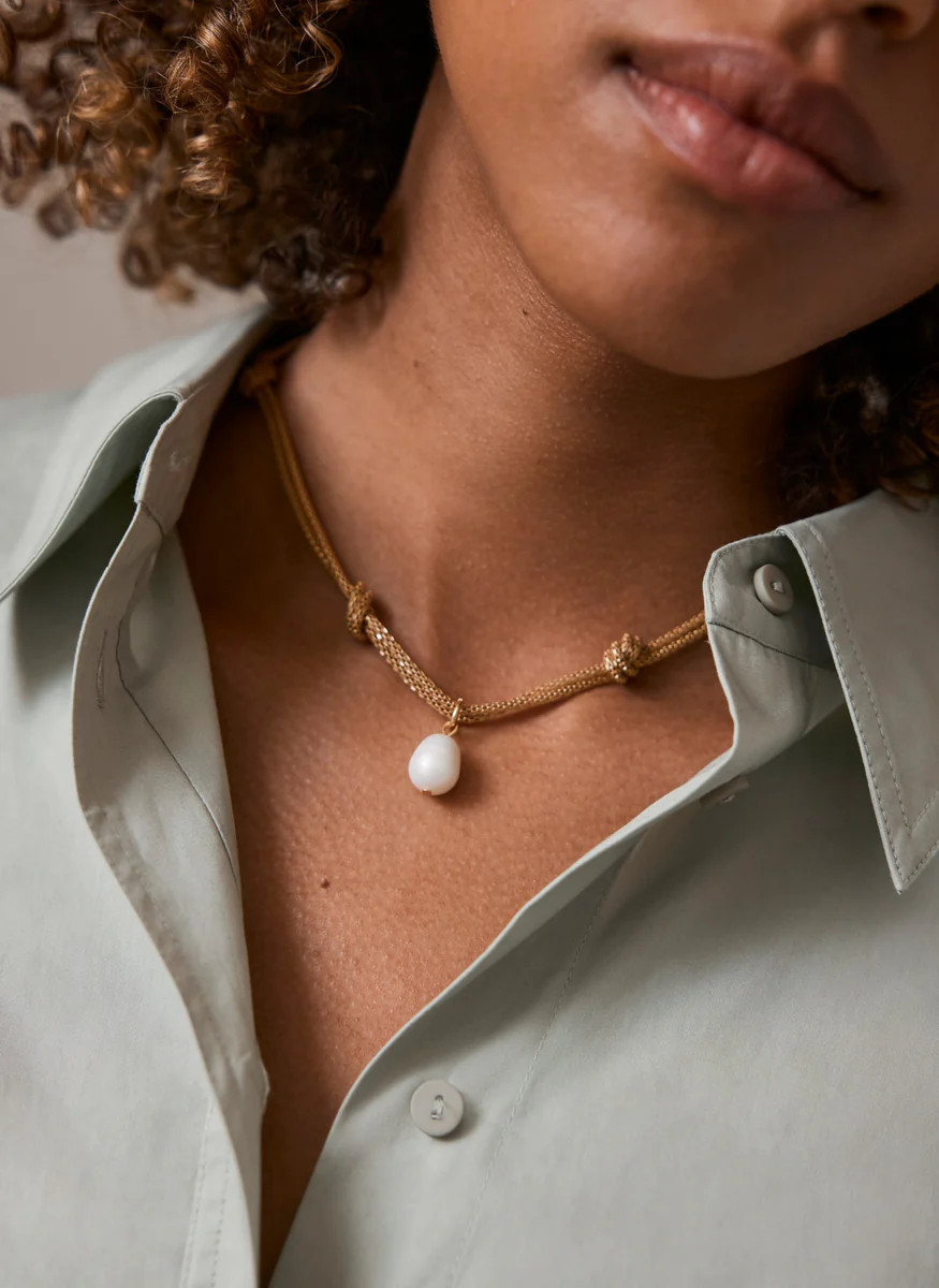 Gold Tone Pearl Knot Necklace | Mint Velvet