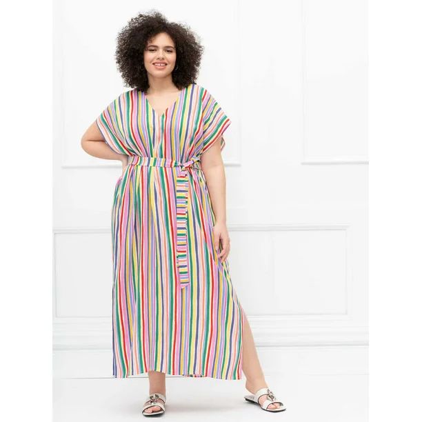 ELOQUII Elements Women's Plus Size Striped Belted Maxi Dress | Walmart (US)