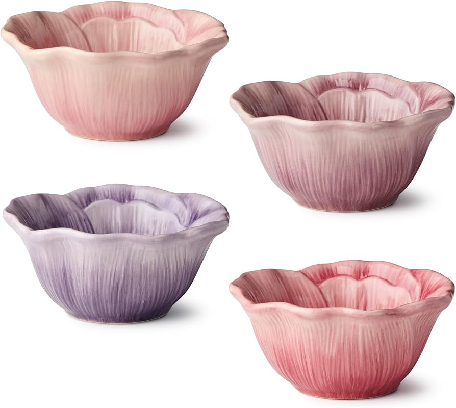 Wildflowers 3\u2011D Ceramic ICE CREAM/DESSERT BPWLS, SET OF 4, sculpted floral bowls with raised... | Amazon (US)