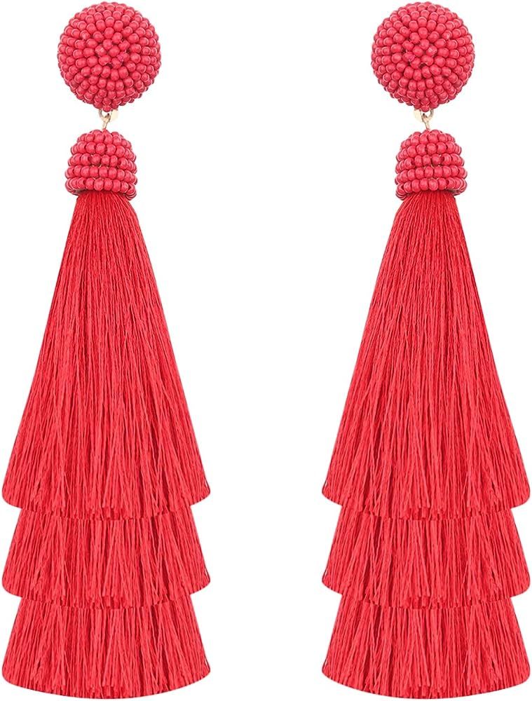 RF Rizir Fashion Colorful Long Thread Fashion Big Dangle Drop Earrings Statement Tassel Earrings ... | Amazon (US)