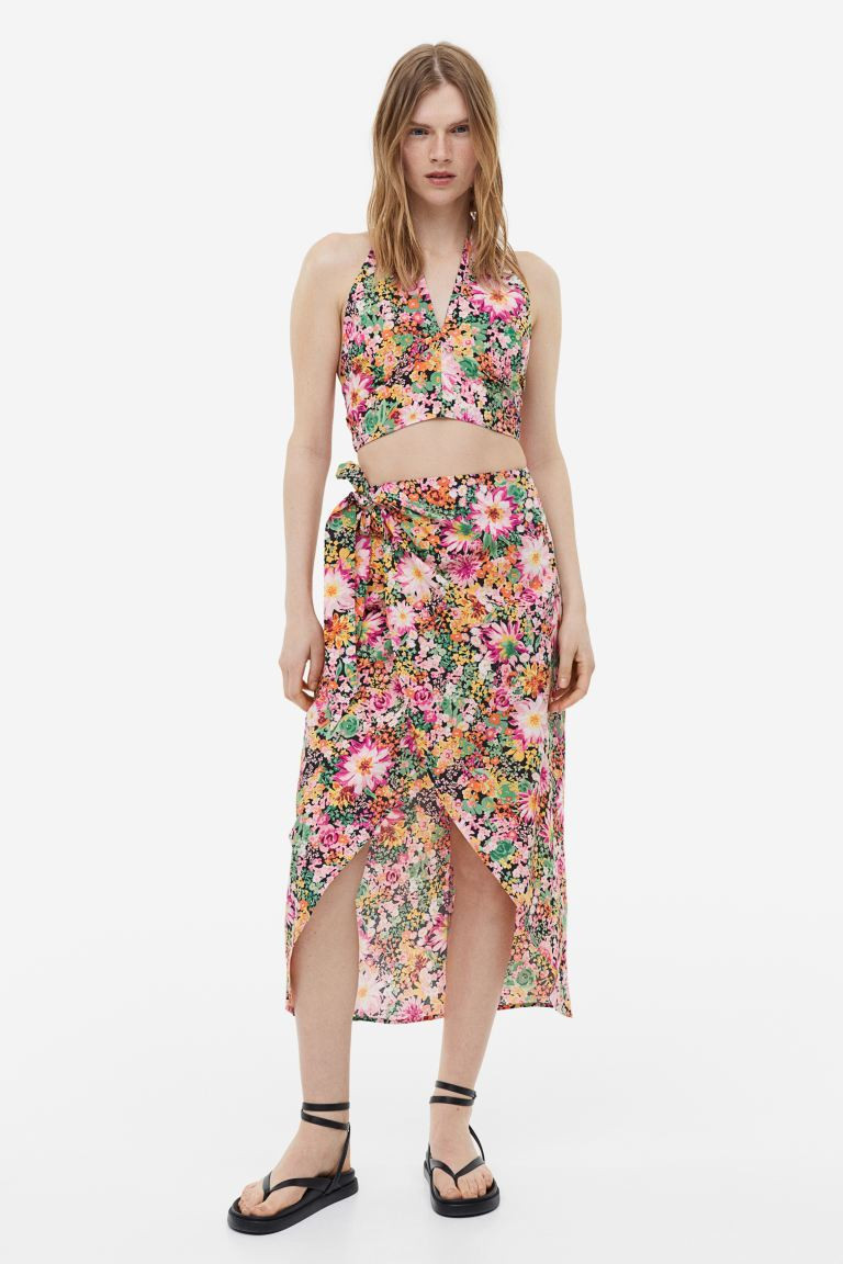 Patterned Lyocell-blend Wrapover Skirt | H&M (US + CA)