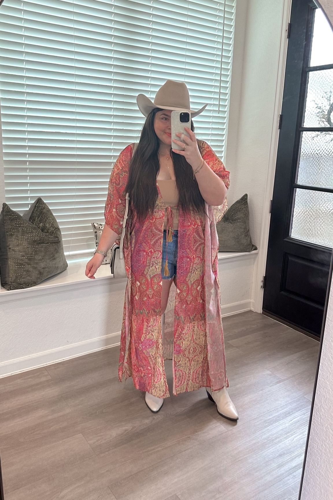 Rodeo outfit. Western outfit. Country concert outfit. Cowboy boots. Wide calf cowboy boots. Paisley. Kimono outfit 

Hat is from The Hat Store 🤠

#LTKSeasonal #LTKfindsunder100 #LTKshoecrush