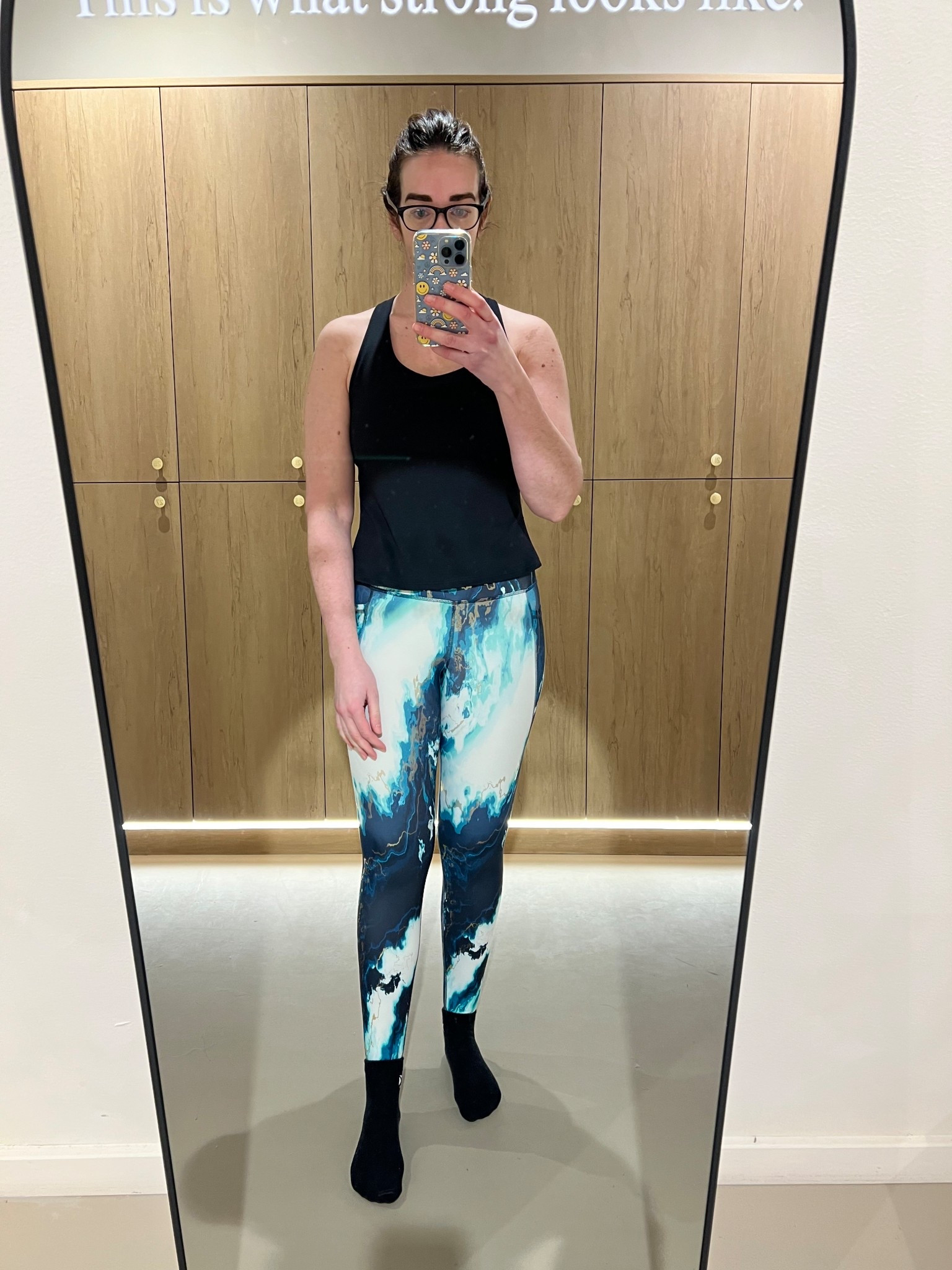 Black workout top (m). Multicolor turquoise leggings (s). #workouttop #top #blacktop #blackworkouttop #leggings #multicolorleggings #turquoiseleggings #pilatessocks #fitnessgear #activewear 

#LTKSeasonal #LTKActive #LTKfitnessgoals