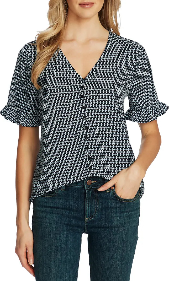 Garden Geo Print Ruffle Sleeve Top | Nordstrom