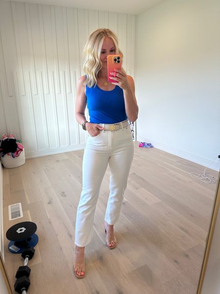 Loving this fit for summer!!! Jeans are a perfect cream and tank is on sale!!! Small tank, 28R jeans, and wedge heel! #hocspring #creamjeans

#LTKFindsUnder50 #LTKMidsize #LTKOver40