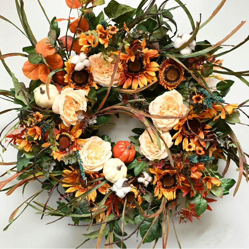 The Holiday Aisle® Artificial Fall 28" Floral Wreath for Thanksgiving Day & Reviews | Wayfair | Wayfair North America
