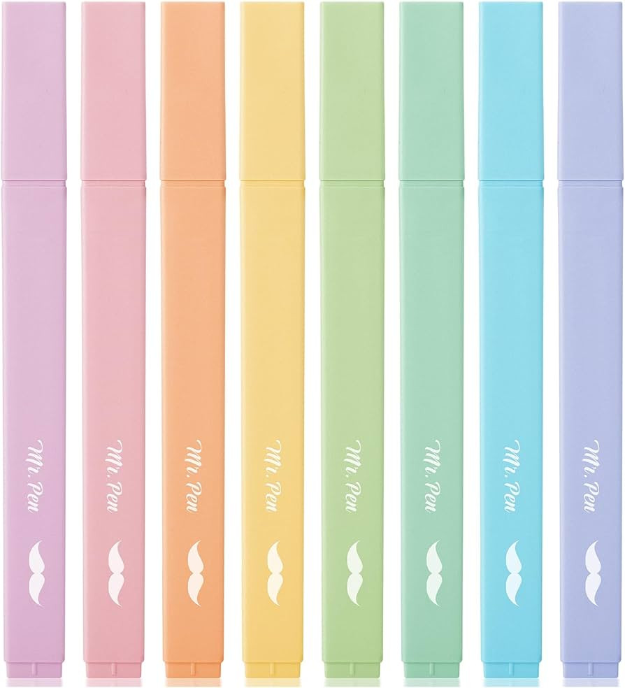 Mr. Pen- Aesthetic Highlighters, 8 pcs, Chisel Tip, Pastel Colors, Cute Highlighters Assorted Col... | Amazon (US)