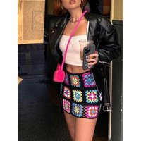 Crochet Granny Square Mini Skirt, Crochet Afghan Skirt, Handmade Crocheted Skirt, Colorful Boho Hippie Festival Clothing | Etsy (US)