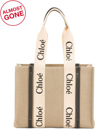 Made In Italy Woody Medium Linen And Leather Shopper Tote | TJ Maxx