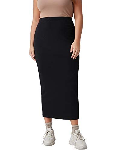 Verdusa Women's Plus Size Elastic High Waist Long Bodycon Pencil Skirt Black | Amazon (US)