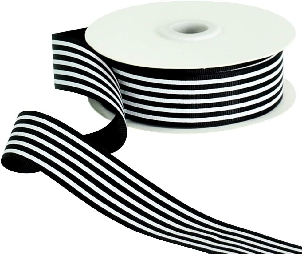 Black White Striped Ribbon 1 Inch Wide Fabric Grosgrain Ribbons 25 Yards Roll for Gift Wrapping V... | Amazon (US)