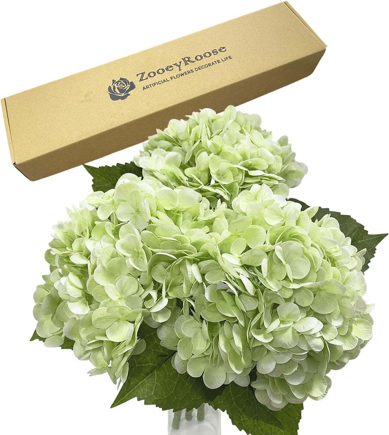 3 pcs Light Green Artificial Hydrangea Flowers 21" Long Stems Real Touch Faux Hydrangeas for Home... | Amazon (US)