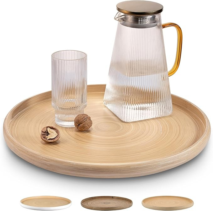 LEXA 15.7" Bamboo Round Serving Tray – Large Handcrafted Wooden Tray for Food, Ottoman, Coffee ... | Amazon (US)