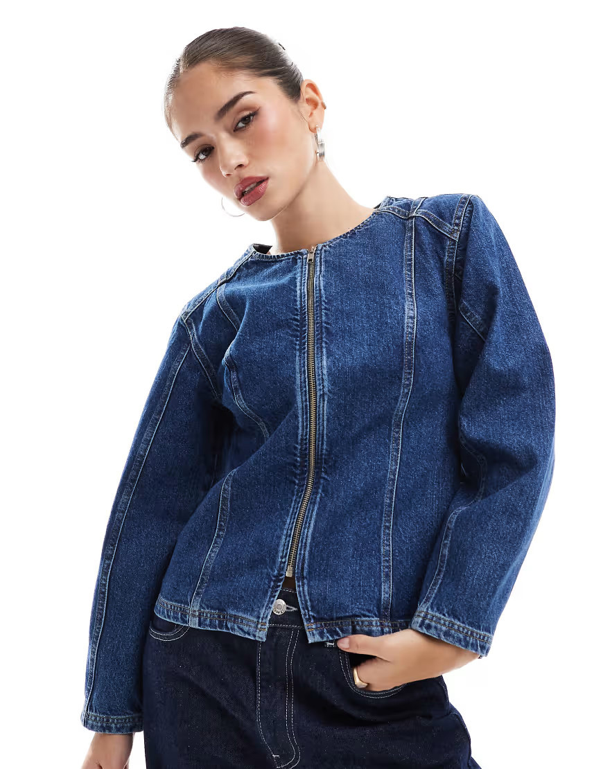 ASOS DESIGN denim cinched jacket in indigo-Blue | ASOS (Global)