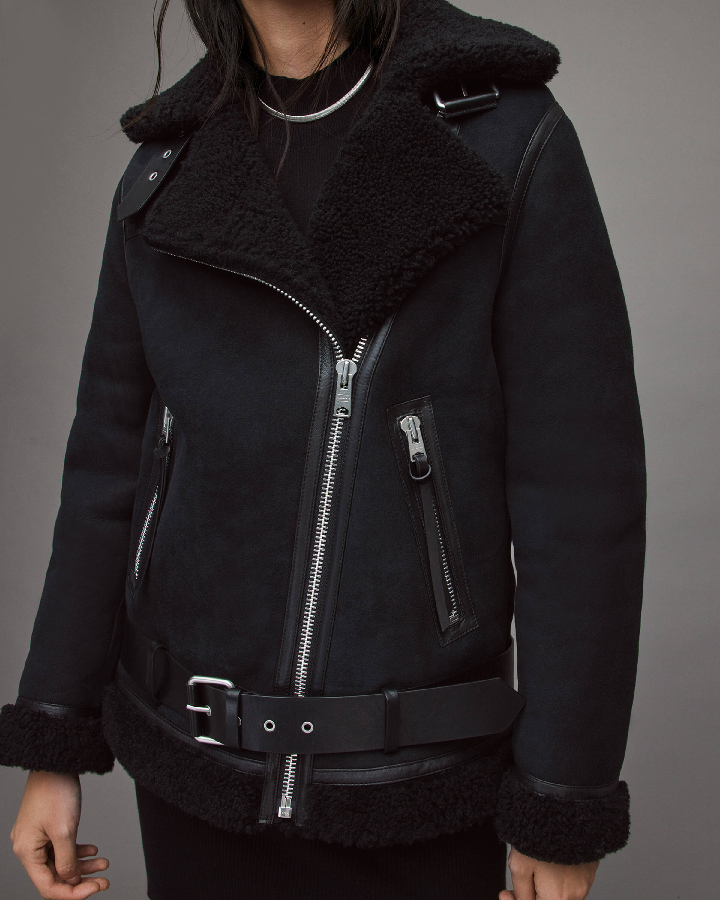Rei Shearling Biker Jacket | AllSaints US