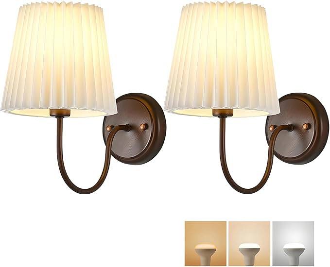 Mid Century Wall Sconce Light with Pleated Fabric Shade Gooseneck Farmhouse Vintage Wall Lighting... | Amazon (CA)