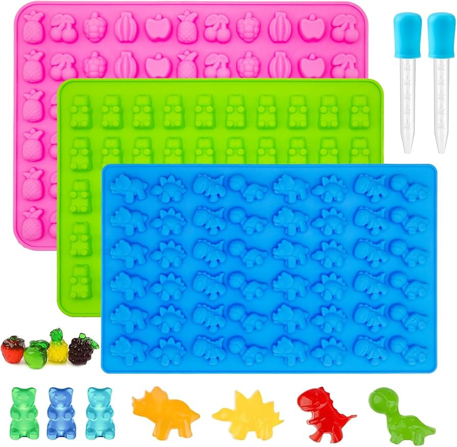 Gummy Candy Molds - Silicone Mini Gummy Bear/Dinosaur/Fruit Snack Molds with 2pcs Dropper,Non-sti... | Amazon (US)