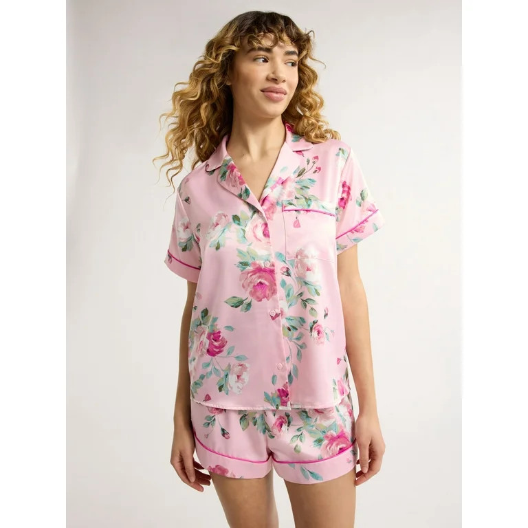 Joyspun Women’s and Women’s Plus Bridal Satin Shortie Pajama Set, Sizes XS to 3X | Walmart (US)