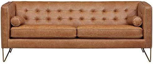 Amazon Brand – Rivet Brooke Contemporary Mid-Century Modern Tufted Leather Sofa Couch, 82"W, Co... | Amazon (US)