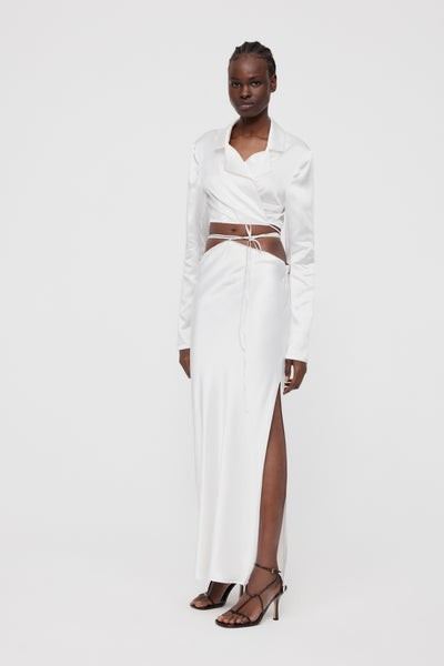 Crystalline Crop Wrap Silk Shirt - White | Michael lo Sordo