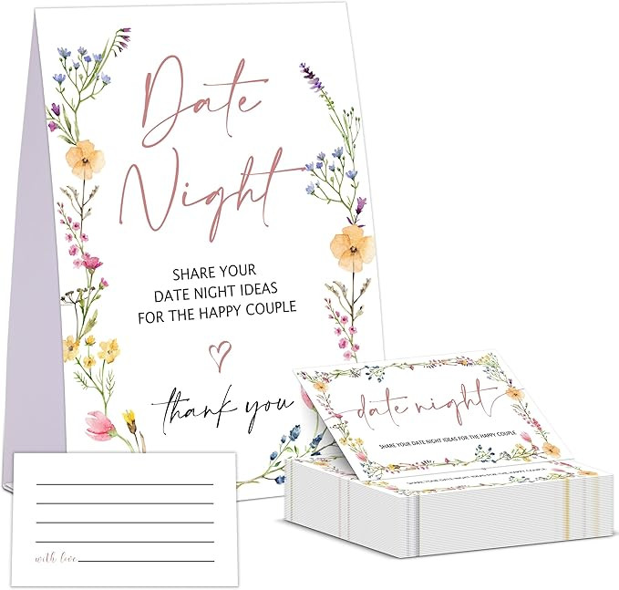 Wildflowers Date Night Game, Date Night Ideas Sign with 50 Cards, Bridal Shower Game, Boho Bridal... | Amazon (US)