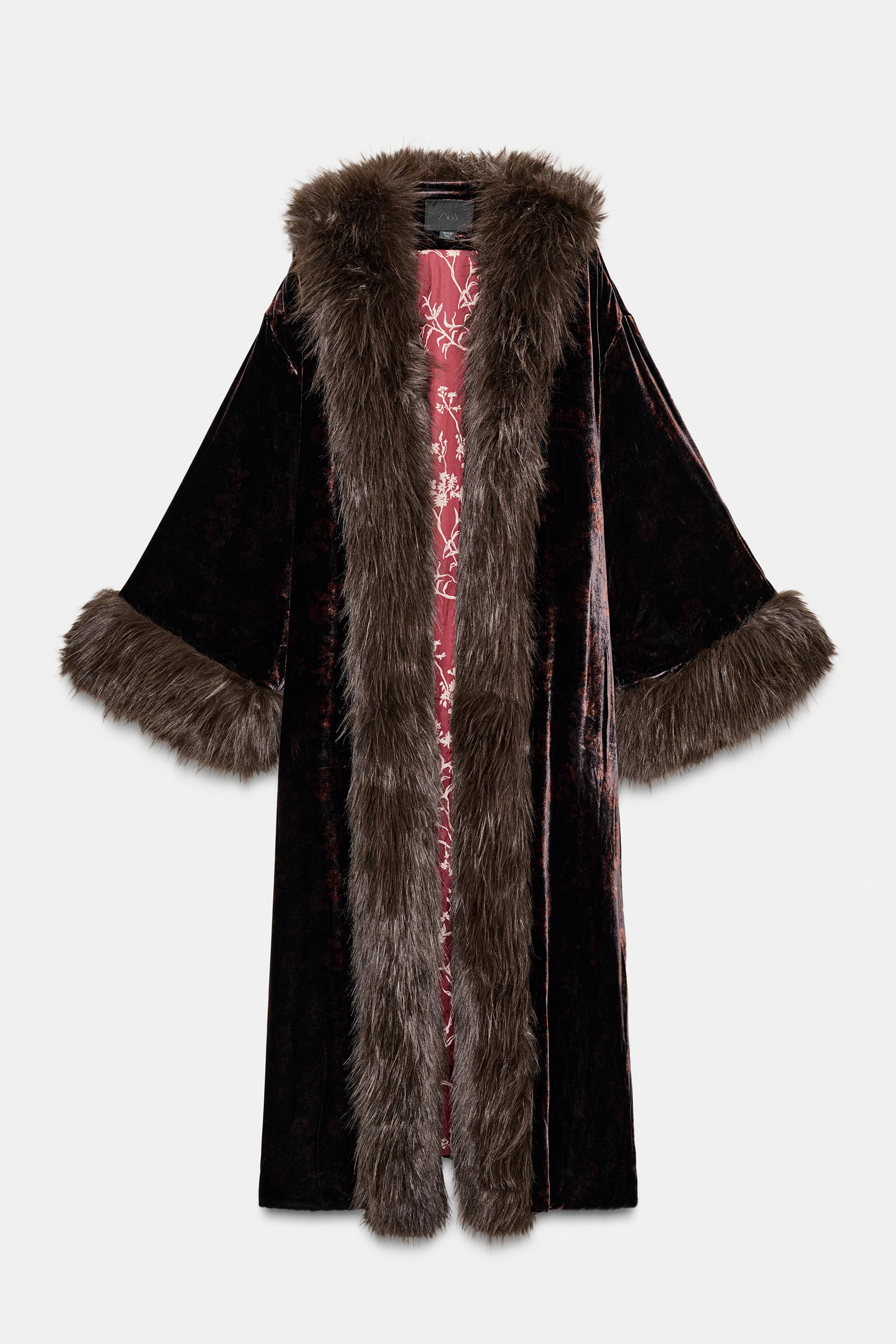 FAUX FUR PRINT VELVET COAT | Zara US