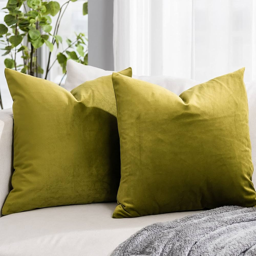 Olive Decorative Lumbar Velvet Throw Pillow Covers 18x18 inch set of 2 with Zipper Luxury Soft So... | Amazon (US)