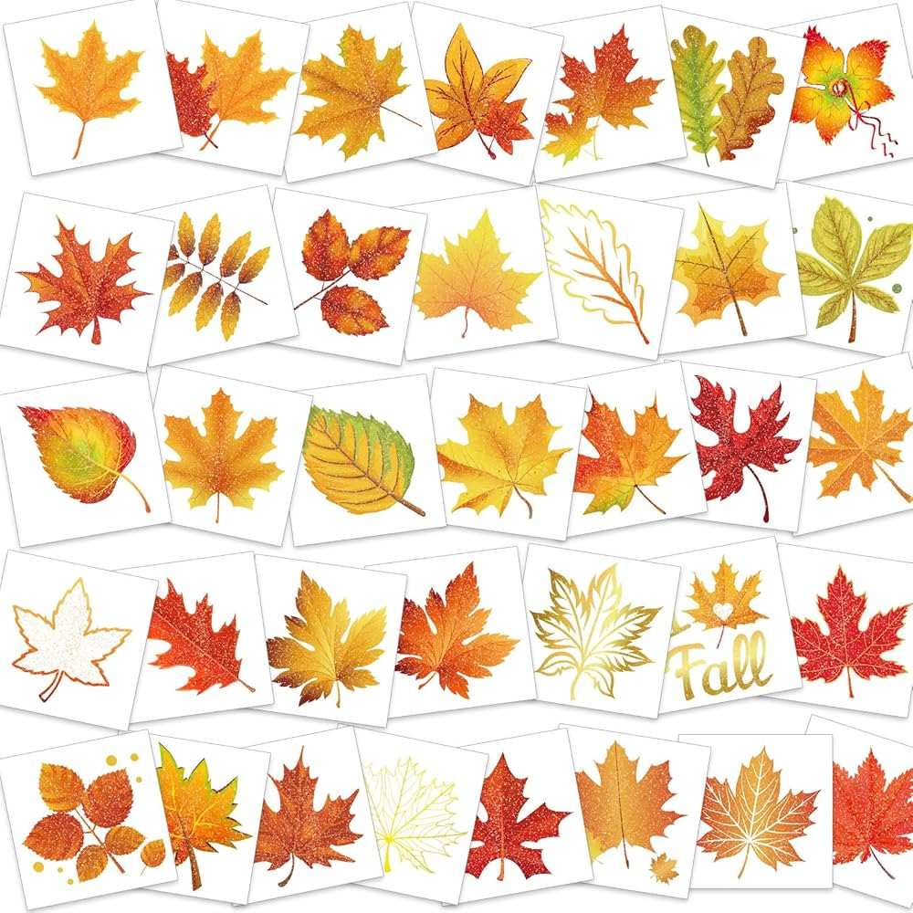 HOWAF 72pcs Glitter Fall Leaves Temporary Tattoos Autumn Harvest Tattoos Stickers for Kids Girls ... | Amazon (US)