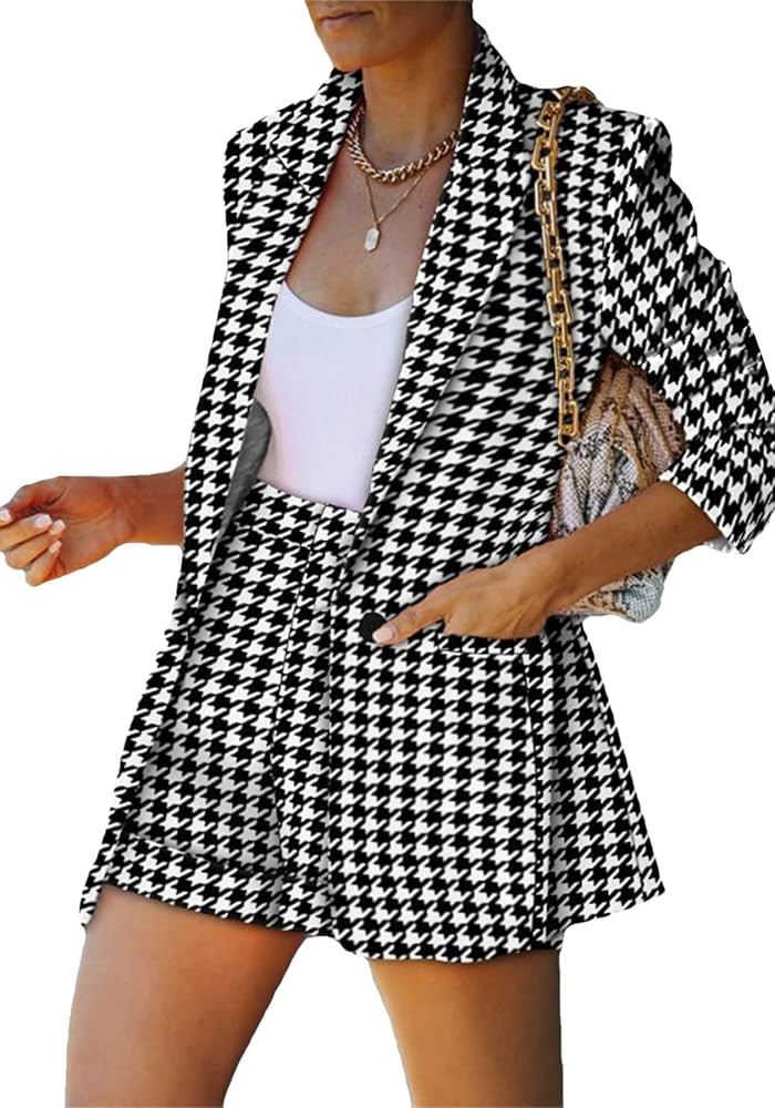2 Piece Outfits for Women Long Sleeve Solid Open Front Blazer Shorts with Belt Casual Elegant Bus... | Amazon (US)