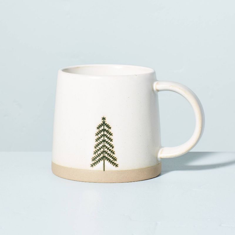 11oz Stoneware Winter Tree Mug Green/Cream/Clay - Hearth & Hand™ with Magnolia | Target