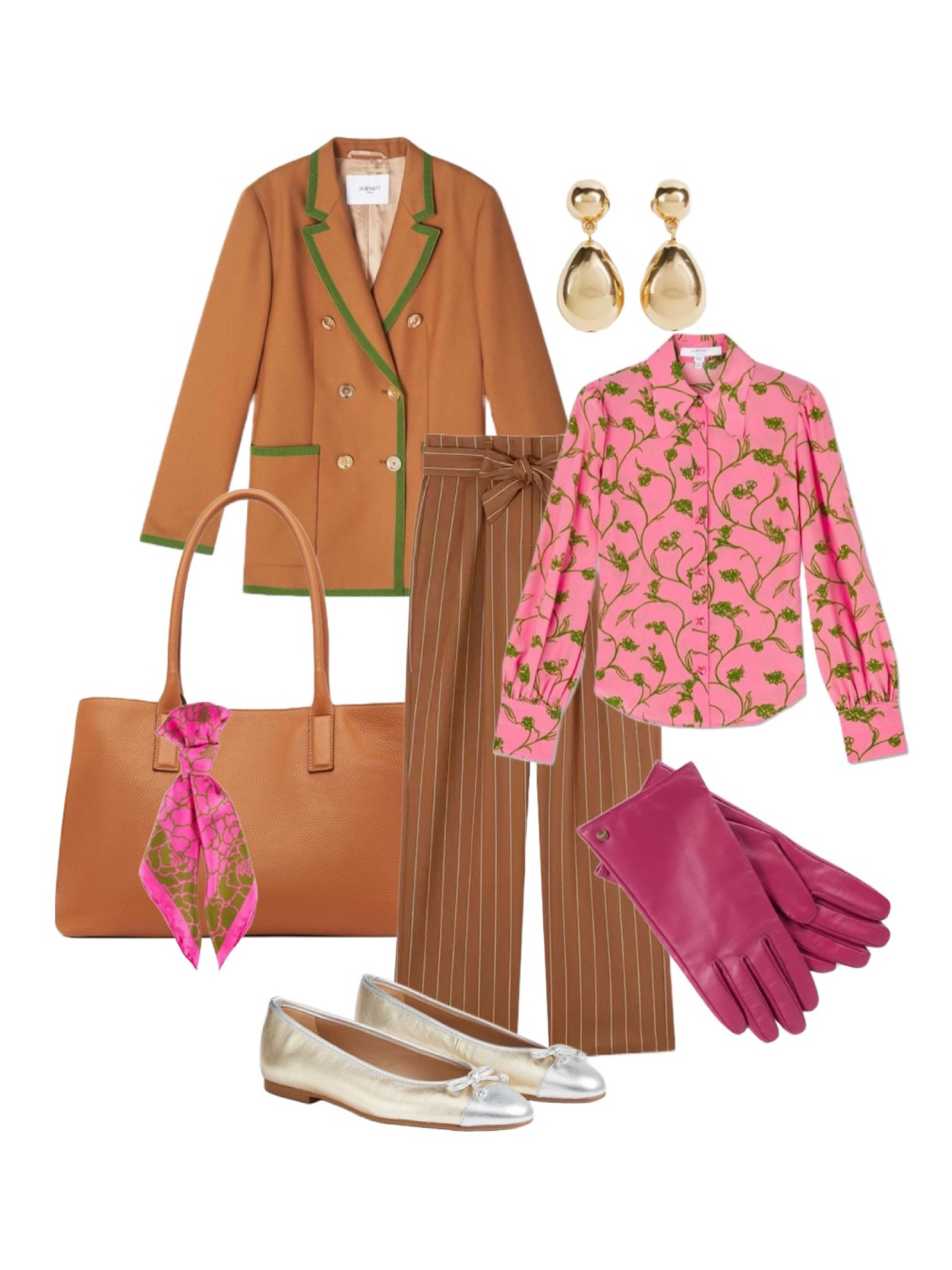 Camel, Gold, Green & Pink! I put this look together from some of my favourite LK Bennett AW24 collection pieces - not only does this autumn blazer outfit scream chic, it shouts personality. The blazer is a classic double breasted jacket with a twist - it is tipped with green. The pink gloves and scarf (tie onto the handle of the tote) really lifts this line-up, as do the gold ballet pumps and gold drop earrings. Don’t forget to use my LK Bennett London promo code REBECCALIPKINAUTHOR15 for a 15% discount on new / full price styles. #LKBennett #Newarrivals

#LTKeurope #LTKuk #LTKautumn