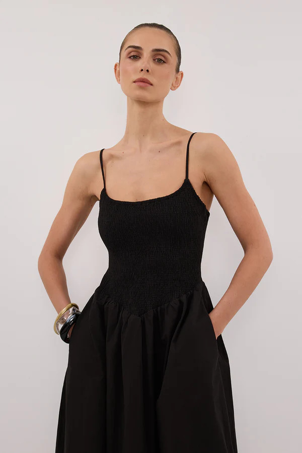 MILANO BLACK COTTON MIDI DRESS | DISSH