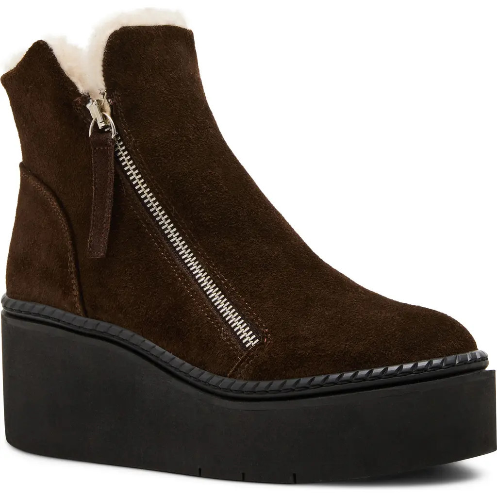 Steve Madden Drift Platform Genuine Shearling Lined Wedge Bootie in Brown Suede at Nordstrom Rack, Size 9.5 | Nordstrom Rack