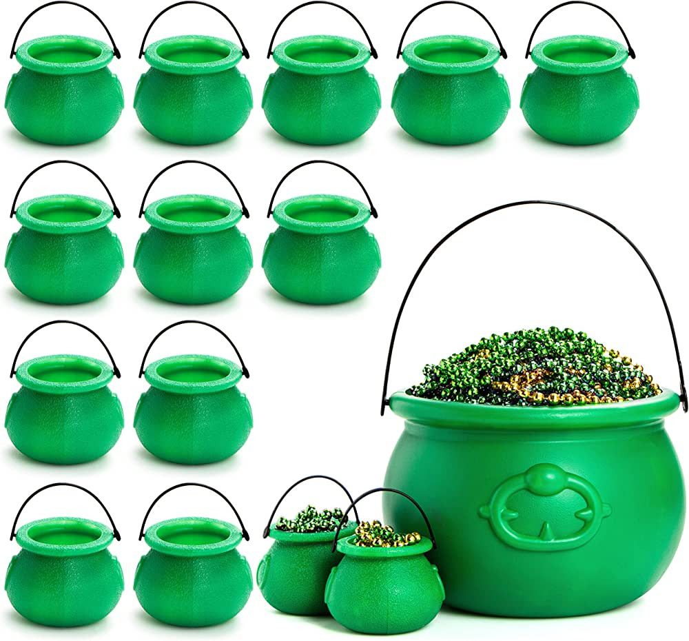 JOYIN 15Pcs St Patrick's Day Green Plastic Cauldron Kettles , Including 7.5" Cauldron with 14 pcs... | Amazon (US)
