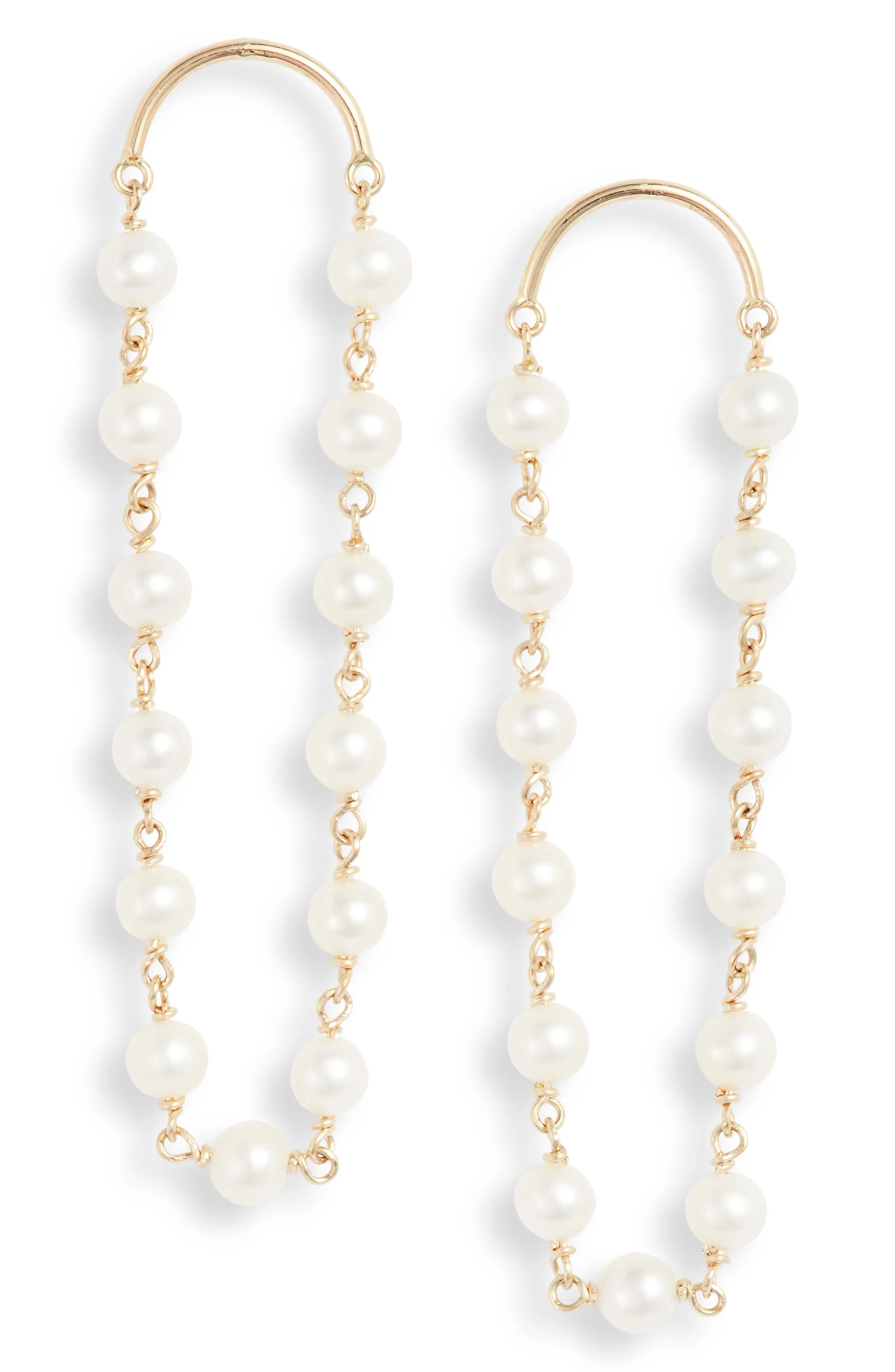 Women's Poppy Finch 14K Gold Arch Long Pearl Earrings | Nordstrom