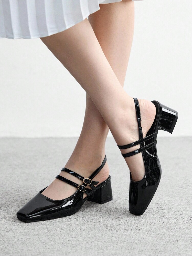 CUCCOO BIZCHIC Women's Classic Low Heel Slip-On Flats, Black | SHEIN