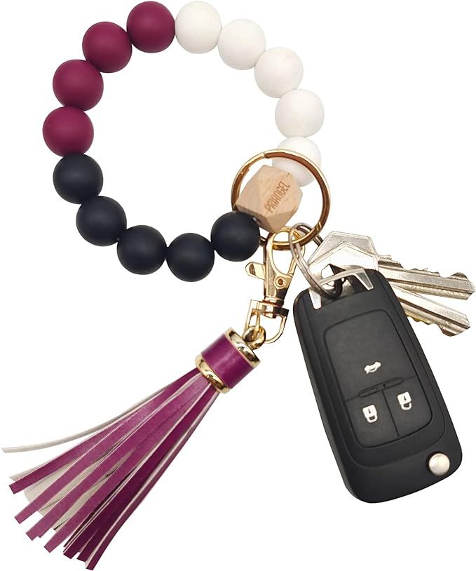 PRIANGEL Silicone Key Ring Bracelet for Women Beaded Wristlet Keychain House Car Keys Rings Holde... | Amazon (US)