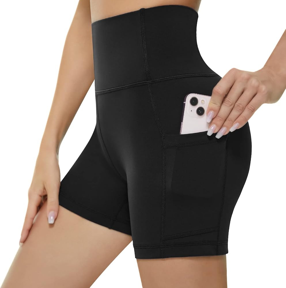 KKB Women's 8''/5'' High Waist Active Wear Shorts Yoga Leggings, Tummy Control Workout Shorts Side P | Amazon (US)
