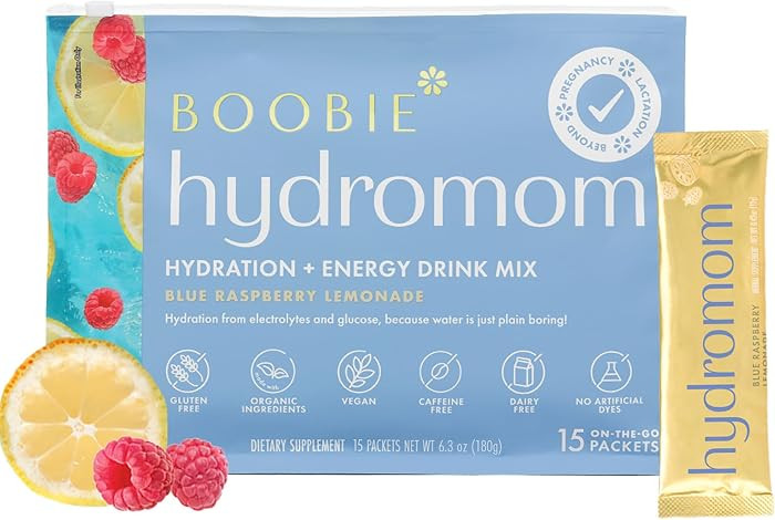 Boobie Hydromom Electrolyte Mix Hydration Boost - Blue Rasp Lemonade 15 Ct | Amazon (US)