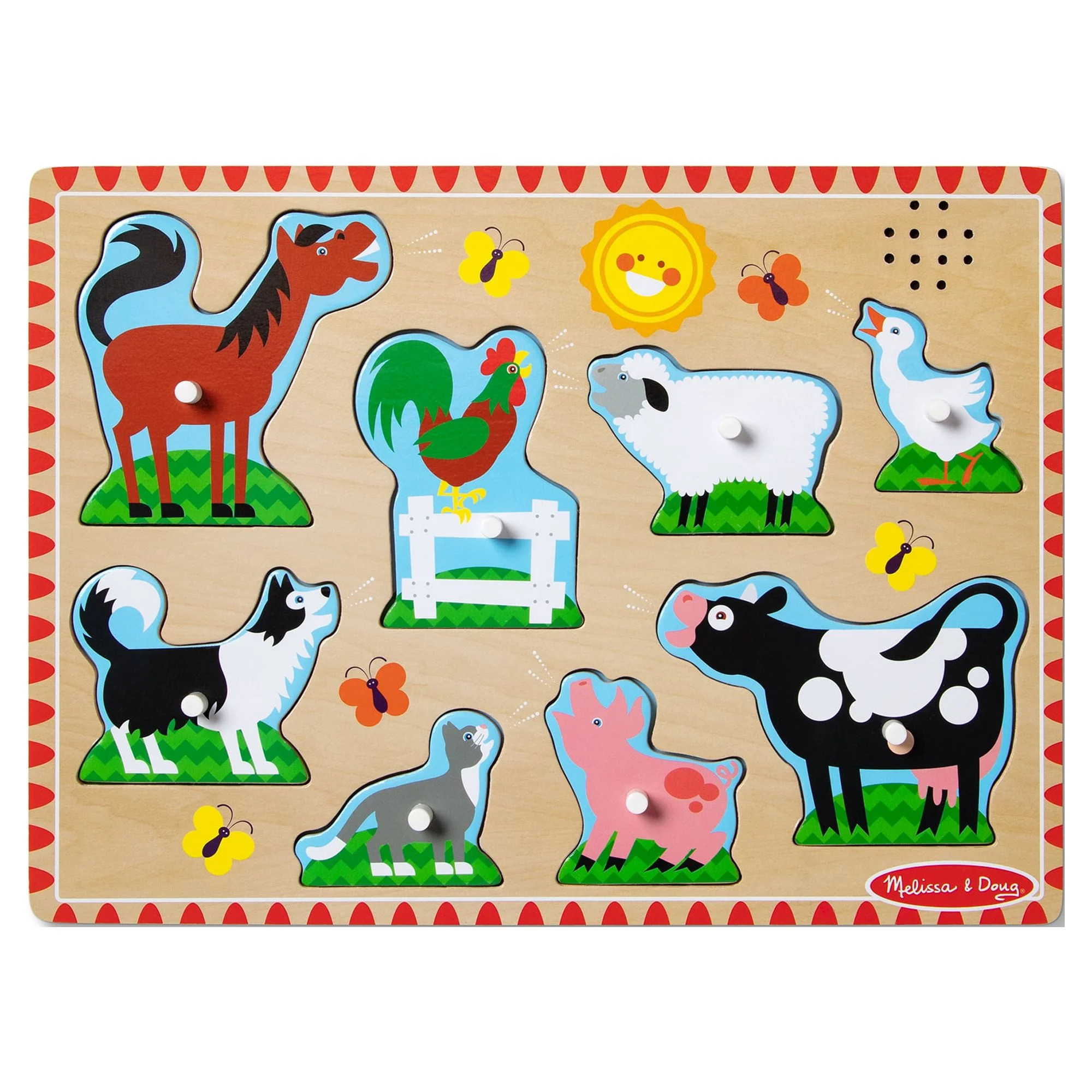 Melissa & Doug Farm Animals Sound Puzzle - Wooden Peg Puzzle With Sound Effects (8 pcs) | Walmart (US)